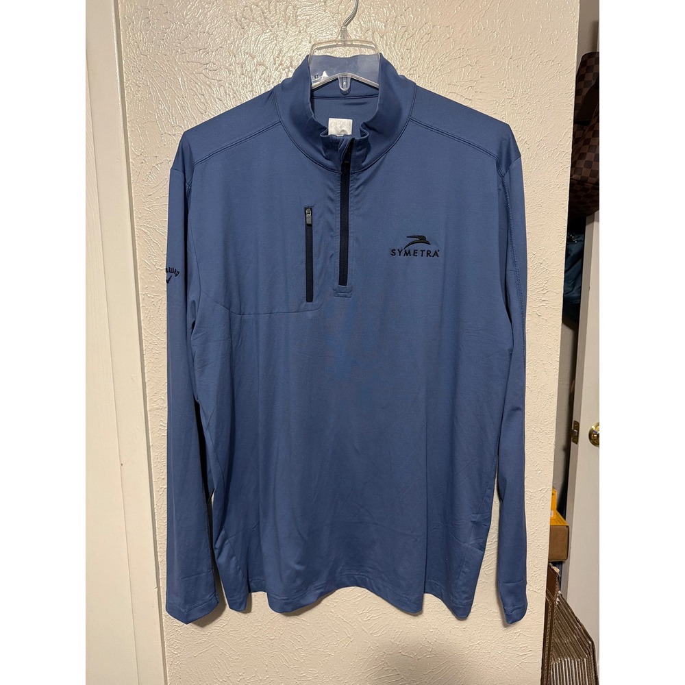Callaway Mens Opti-Dri Quarter Zip Pullover Blue Symetra Logo Golf Shirt XL